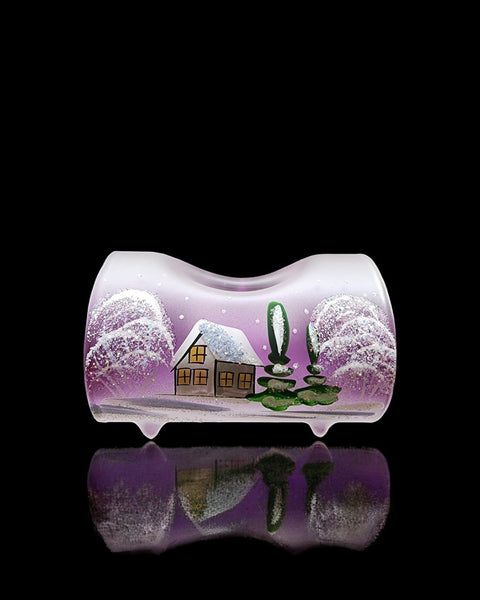 Purple Glass Single Candle Holder, Hand Crafted in Ukraine, White Church Winter Wonderland, Wonderful Year Round