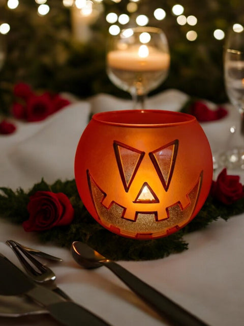 Jack-O'-Lantern  Glass Candle Holder