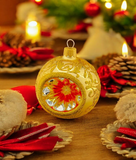 Gold Blown Glass Ornament - Gold Reflector - Hand Made In Ukraine - Hand Painted - Refractor Ornament - Keepsake Ornament - Natural Glass