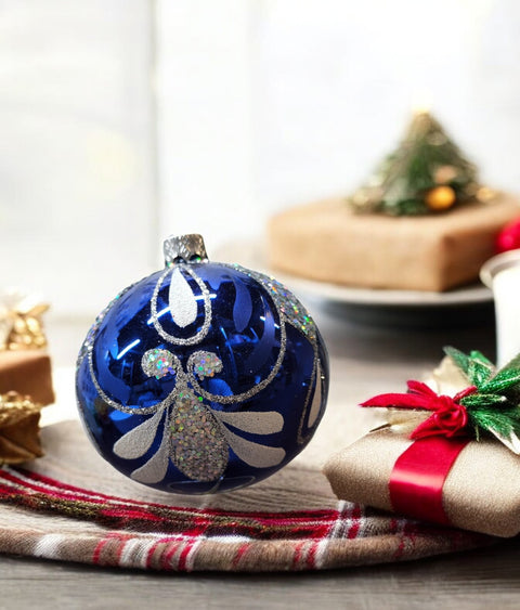 Blue Glass Ball Ornament Bumble Bee