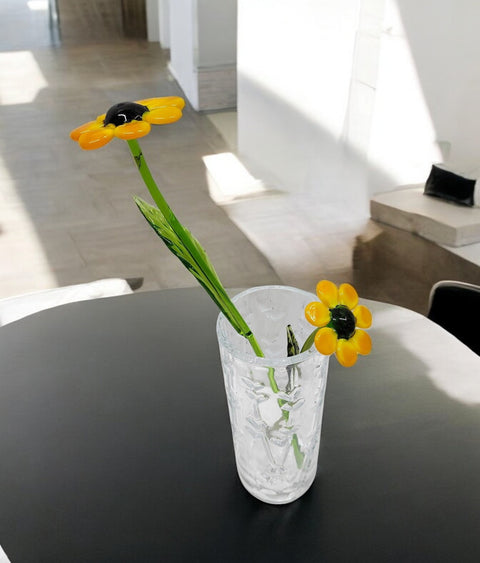 Black Eye Susan, Handcrafted Glass Flower, Hand Made In Ukraine Using Murano Quality Glass, Great Gift For Flower Lovers, 12 Inch Black Eyed Susan