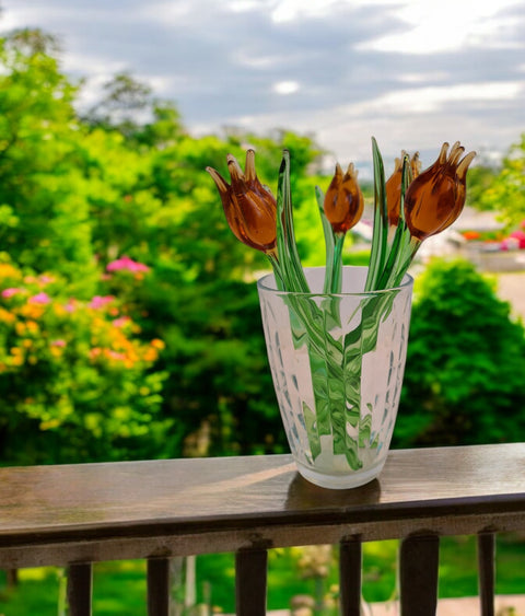 Amber Glass Tulip, Handcrafted Glass Flower, Hand Made In Ukraine Using Murano Quality Glass, Great Gift For Flower Lovers, 6 Inches Tulip