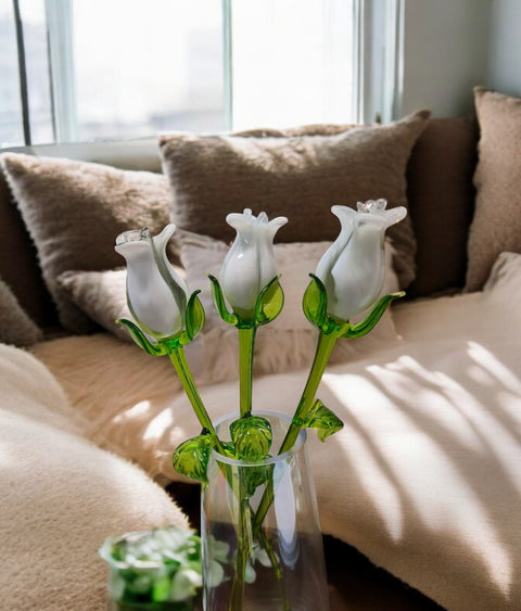 White Glass Rose - Handcrafted Long Stem Flower