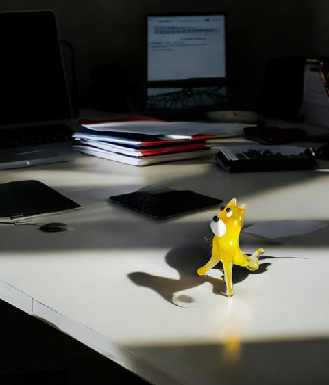 Yellow Dog Figurine, Mini Glass Murano Quality Lampworking Glass Figurine, Hand Made In Ukraine, A Great Addition To Your Collection