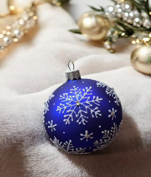 Snowflake Design Blue Glass Ball Ornament