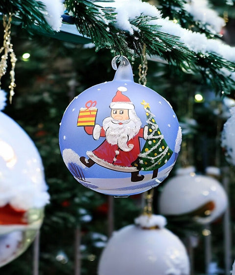 Light Blue Blown Glass Ornament - Handcrafted -  Santa Claus