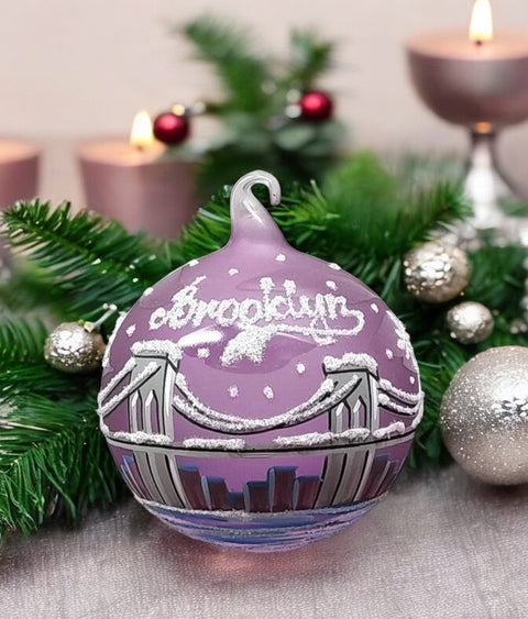 Lavender Blown Glass Ornament - Handcrafted - Brooklyn Bridge Design