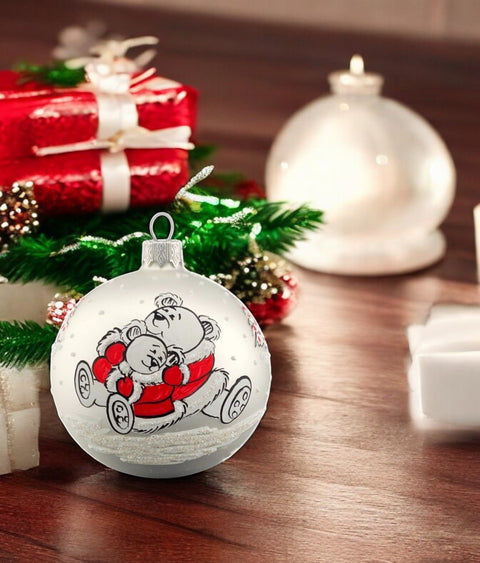 Silver Blown Glass Ornament, Handcrafted Bears In Santa Suit Design, Keepsake Ornament Handmade In Ukraine, A Great Addition To Any Tree!