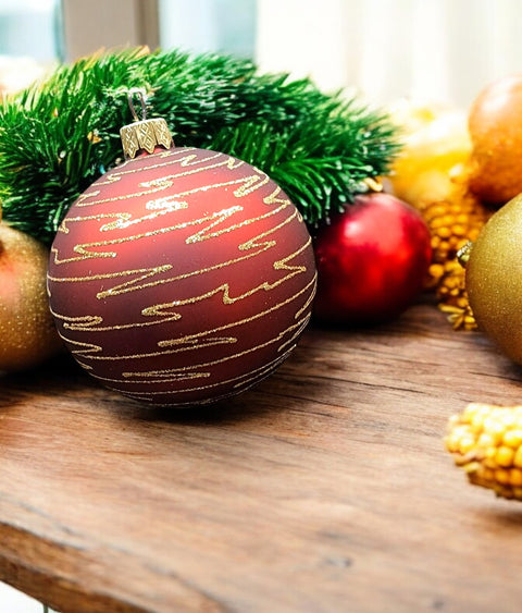 Red Blown Glass Ornament - Sunset - Dark Red & Gold Ornament - Hand Made In Ukraine - Hand Painted - Keepsake Ornament - Natural Glass