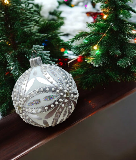 Silver Blown Glass Ornament - Silver Ornament - Hand Made In Ukraine - Hand Painted - Keepsake Ornament - Natural Glass - Hand Decorated