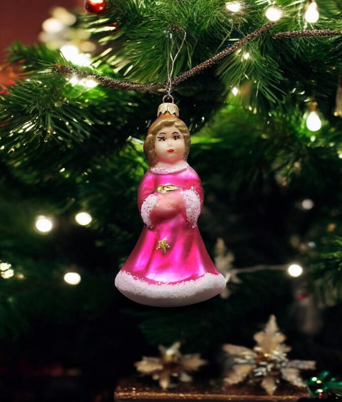 Glass angel in pink dress ornament