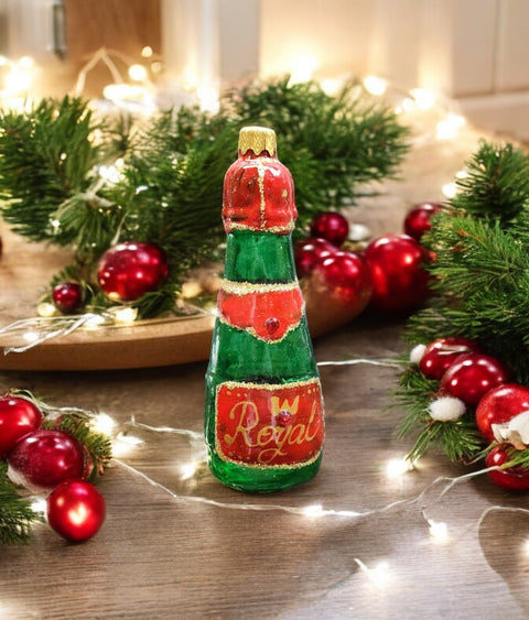 Glass champagne bottle ornament