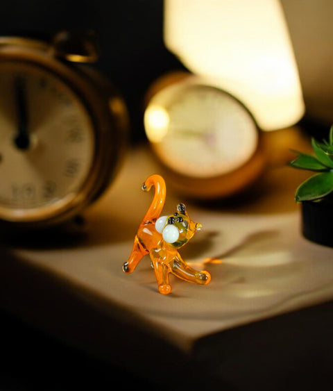 Orange Cat Figurine, Mini Glass Murano Quality Lampworking Glass Figurine, Hand Made In Ukraine, A Great Addition To Your Collection
