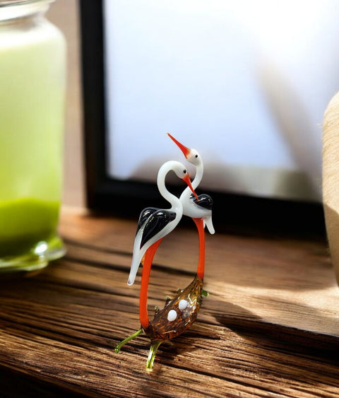 Glass Double Stork Figurine, Collectible Glass Stork, Murano Quality Gift At A Fraction Of The Price, Handcrafted In Ukraine