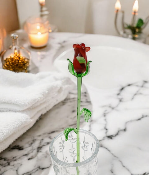 Red Glass Rose - Handcrafted Long Stem Flower