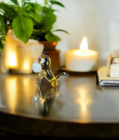 Amber Dog Figurine, Mini Glass Murano Quality Lampworking Glass Figurine, Hand Made In Ukraine, A Great Addition To Your Collection