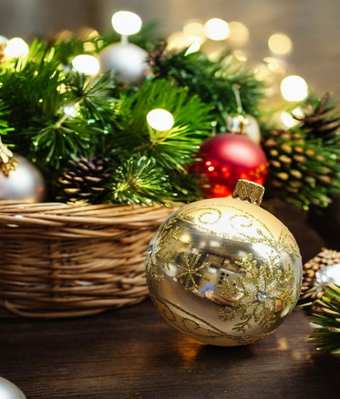 Gold Blown Glass Ornament - Large Snowflake - Shiny Gold Ornament - Hand Made In Ukraine - Hand Painted - Keepsake Ornament - Natural Glass