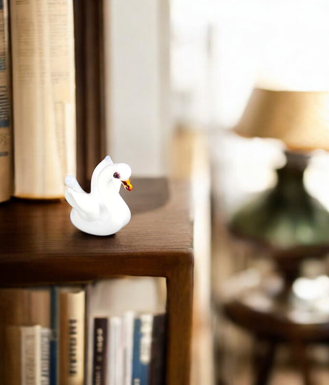White Swan Figurine, Mini Glass Murano Quality Lampworking Glass Figurine, Hand Made In Ukraine, A Great Addition To Your Collection