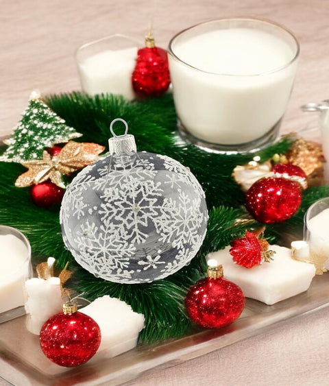 Clear Blown Glass Ornament - Hand Made In Ukraine - Clear Glass w Large Hand Painted Snowflake - Keepsake Ornament - Transparent Glass