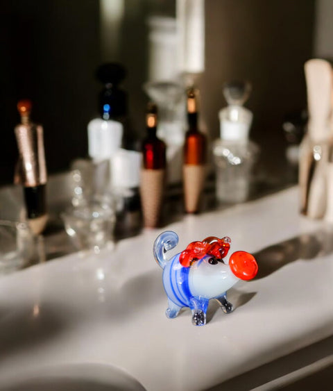 Blue Pig Figurine, Mini Glass Murano Quality Lampworking Glass Figurine, Hand Made In Ukraine, A Great Addition To Your Collection