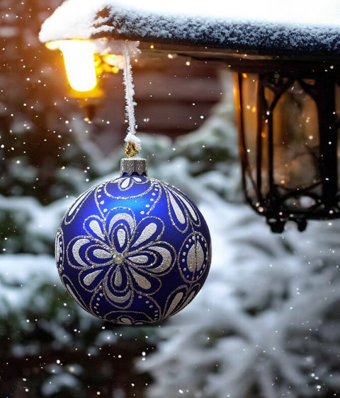 Blue Glass Ball Ornament Flower