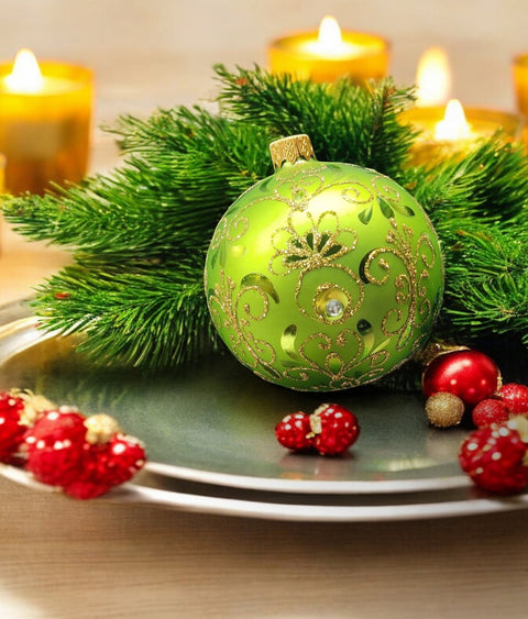 Green Glass Ball Ornament Pineapple Design