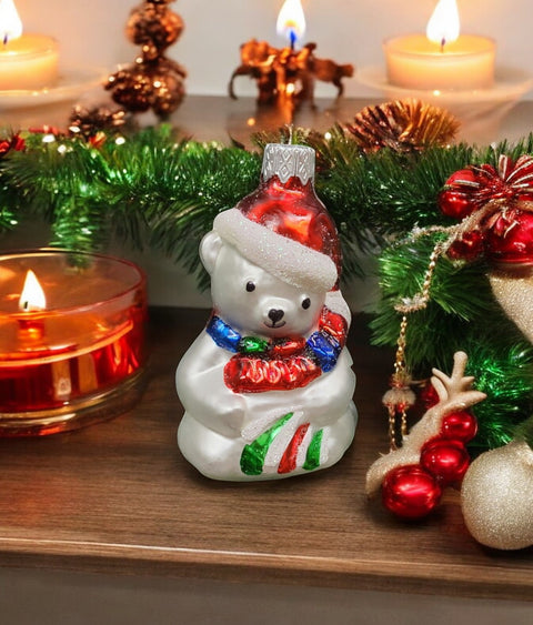 Hand Decorated Glass Keepsake Ornament - Charming Teddy Bear Design