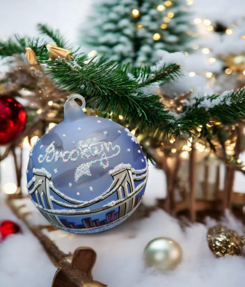 Light Blue Glass Brooklyn Ornament - Brooklyn Bridge - Blown Glass - Hand Made In Ukraine - Natural Glass Loop - Exquisite Craftsmanship