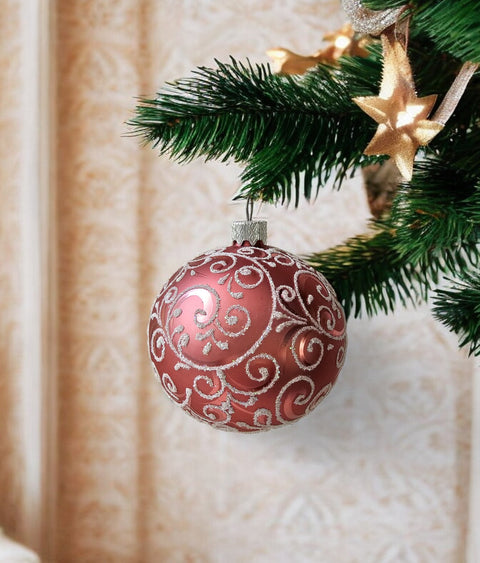 Pink Glass Ball Ornament Floral Design
