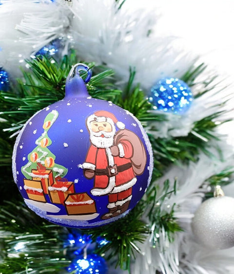 Blue Blown Glass Ornament - Handcrafted -  Charming Santa Claus Design