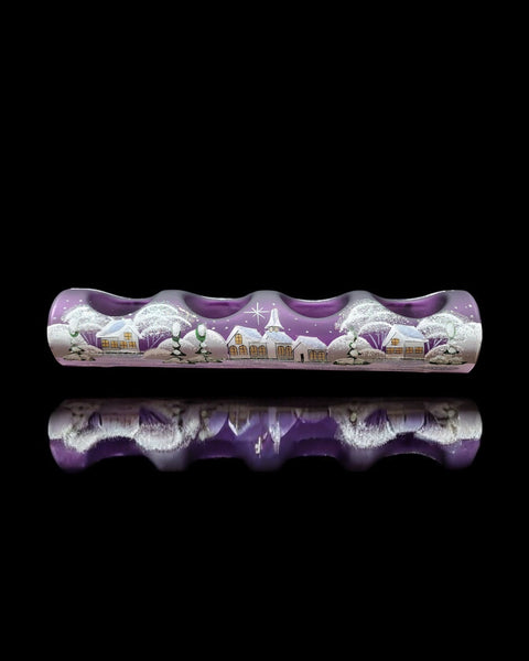 Purple Glass Quad Candle Holder, Hand Crafted in Ukraine, White Church Winter Wonderland, Wonderful Year Round