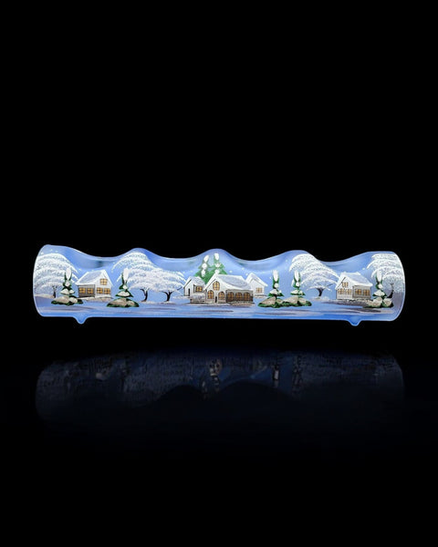 Light Blue Glass Quad Candle Holder, Hand Crafted in Ukraine, White Cabin Winter Wonderland, Wonderful Year Round
