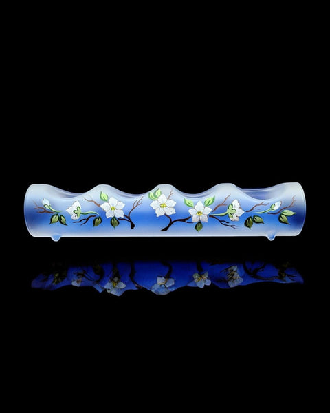 Blue Glass Quad Candle Holder, Hand Crafted in Ukraine, Dogwood Flower Design, Wonderful Year Round