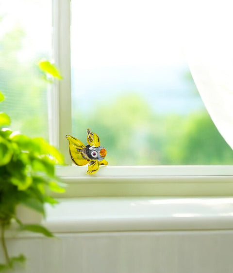 Yellow Fish Figurine, Mini Glass Murano Quality Lampworking Glass Figurine, Hand Made In Ukraine, A Great Addition To Your Collection