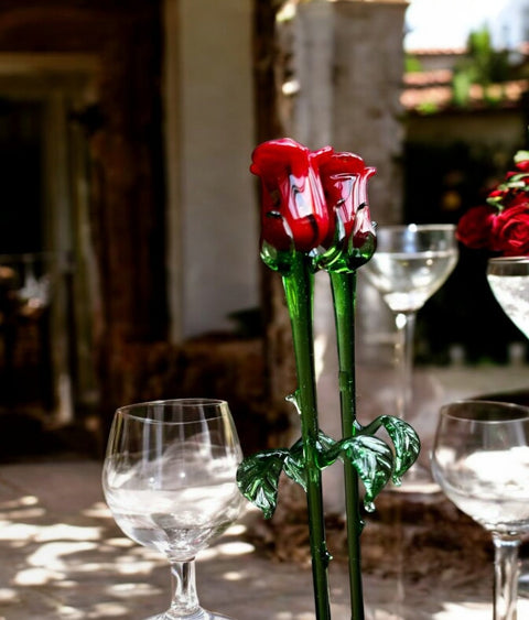 Red Glass Rose - Handcrafted Long Stem Flower