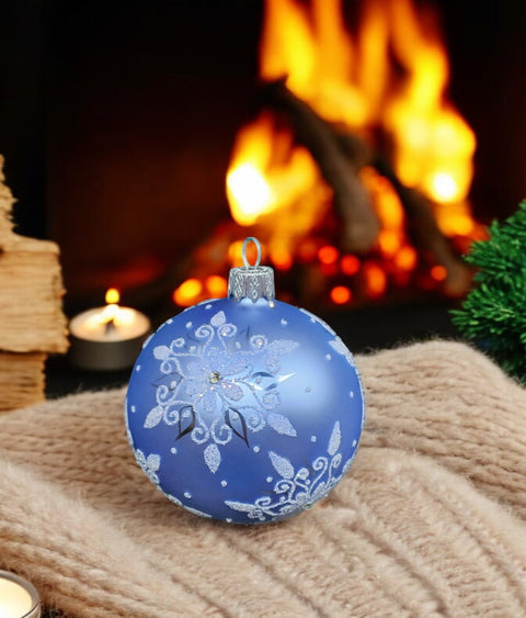 Snowflake Design Light Blue Glass Ball Ornament