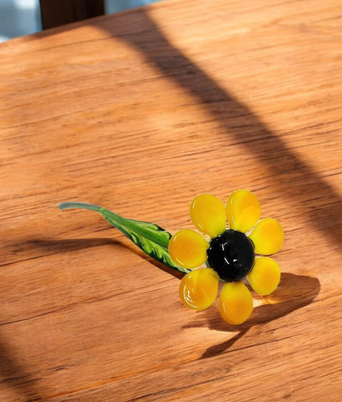 Black Eye Susan, Handcrafted Glass Flower, Hand Made In Ukraine Using Murano Quality Glass, Great Gift For Flower Lovers, 12 Inch Black Eyed Susan