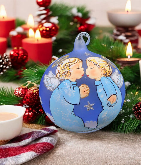 Light Blue Blown Glass Ornament - Handcrafted - Baby Angels Design