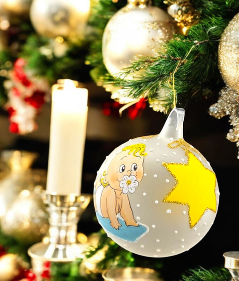 Frosted Blown Glass Ornament, Handcrafted Baby's First Christmas, Keepsake Ornament Handmade In Ukraine, Customization Available, White
