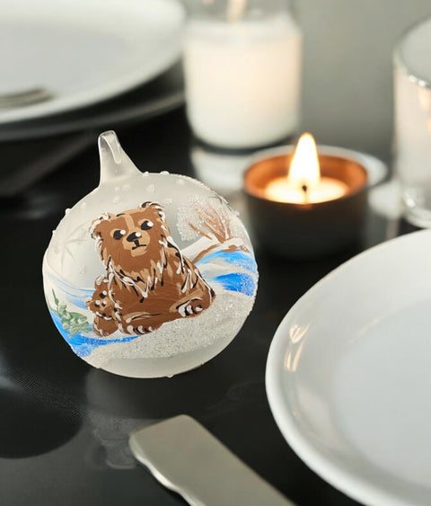Frosted Blown Glass Ornament, Handcrafted Brown Teddy Bear Design, Keepsake Ornament Handmade In Ukraine, A Great Addition To Any Tree