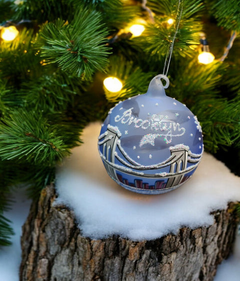 Light Blue Glass Brooklyn Ornament - Brooklyn Bridge - Blown Glass - Hand Made In Ukraine - Natural Glass Loop - Exquisite Craftsmanship
