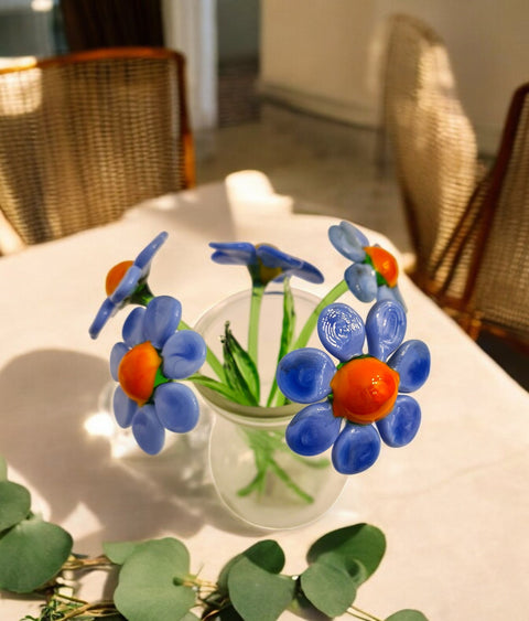 Light Blue Glass Daisy, Handcrafted Glass Flower, Hand Made In Ukraine Using Murano Quality Glass, Great Gift For Flower Lovers, 6 Inch Daisy