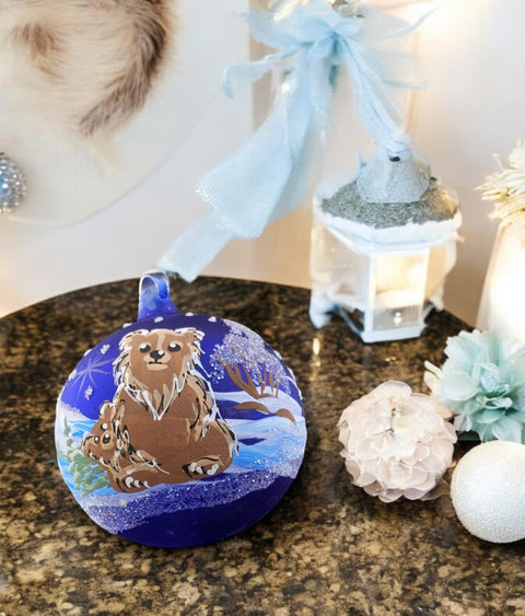 Blue Blown Glass Ornament, Handcrafted Teddy Bear Design, Keepsake Ornament Handmade In Ukraine, A Great Addition To Any Tree