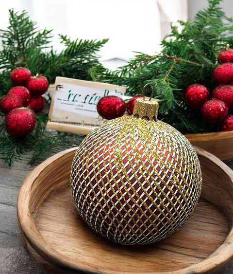 Red Blown Glass Ornament - Handcrafted -  Disco Ball Design