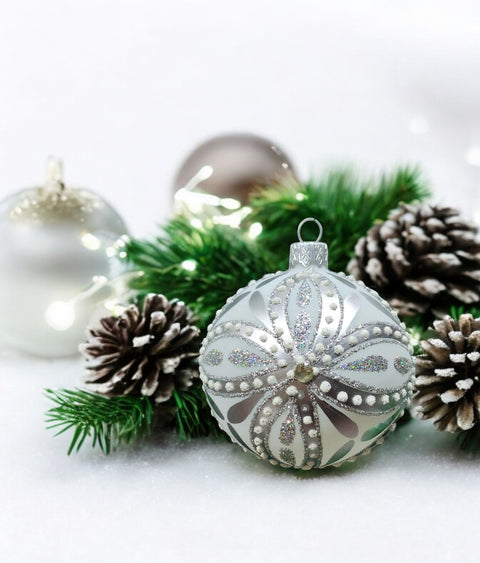 Silver Blown Glass Ornament - Silver Ornament - Hand Made In Ukraine - Hand Painted - Keepsake Ornament - Natural Glass - Hand Decorated