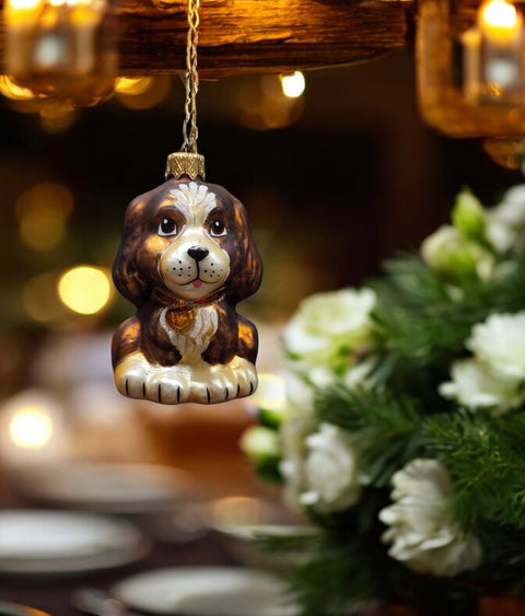 Hand Decorated Glass Keepsake Ornament - Charming Dog N Collar Design