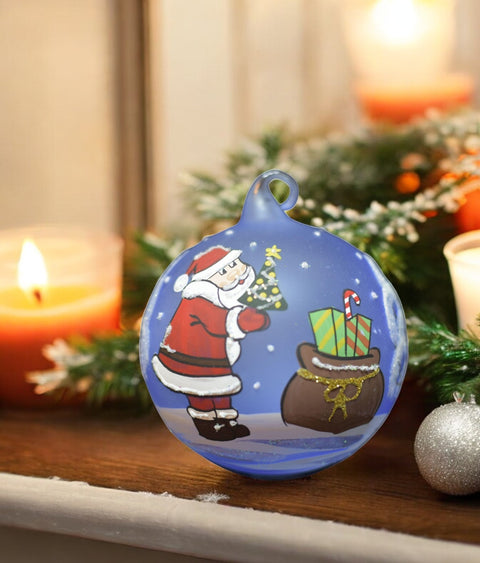 Light Blue Blown Glass Ornament - Handcrafted - Charming Santa Claus Design