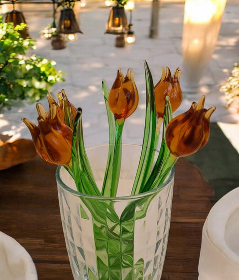 Amber Glass Tulip, Handcrafted Glass Flower, Hand Made In Ukraine Using Murano Quality Glass, Great Gift For Flower Lovers, 6 Inches Tulip