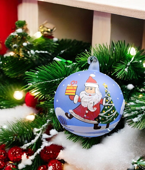 Light Blue Blown Glass Ornament - Handcrafted - Santa Claus
