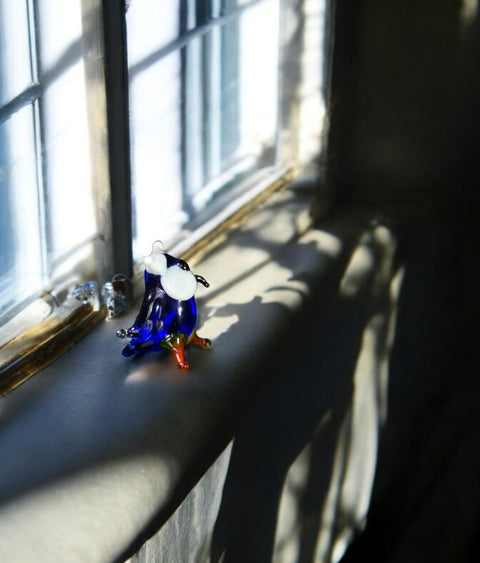 Blue Owl Figurine, Mini Glass Murano Quality Lampworking Glass Figurine, Hand Made In Ukraine, A Great Addition To Your Collection